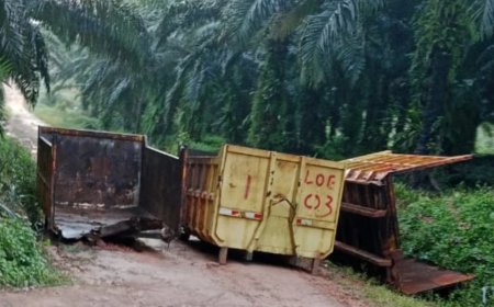 Pendudukan Lahan Hari Kedua , Blokade Bak DAM Truck PT Bal Minamas Hadang Akses Warga Pelanjau Jaya