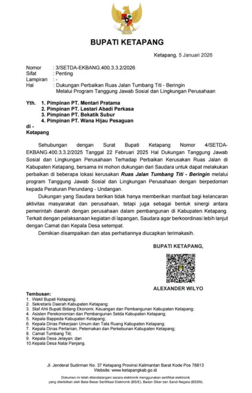 Perkuat Konektivitas Wilayah, Alexander Wilyo Dorong Kolaborasi Sektor Swasta Tangani Ruas Jalan Tumbang Titi – Beringin